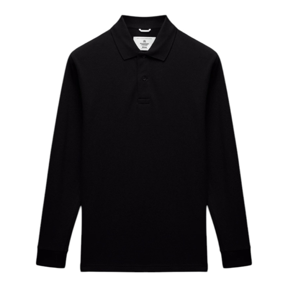 Black Merino Wool Hudson Knitted Long Sleeve Polo Shirt (XL)